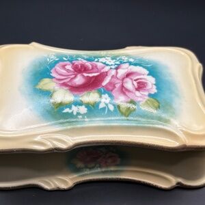 Vintage R & S Hand Painted Rose Floral Rectangular Trinket Box